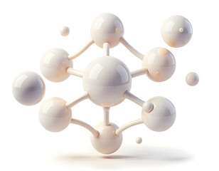 Obraz premium Abstract 3D illustration of a molecular structure with glossy, smooth, rounded shapes resembling clay, set against a clean white background