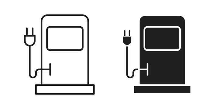 Charging station icon linear pictogram. Editable Stroke. Isolated Vector Illustration.