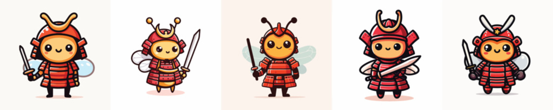 cute bee vector wearing samurai armor