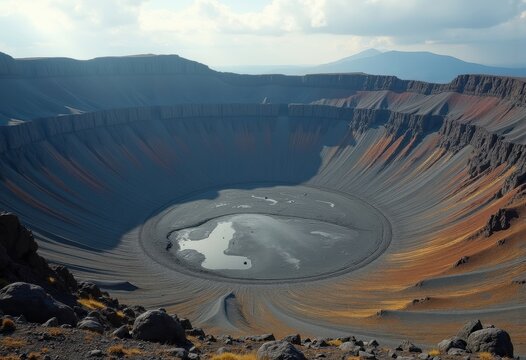Imposing Volcanic Crater Grand Scale Rings Inner Caldera Majestic Formations Geological Features