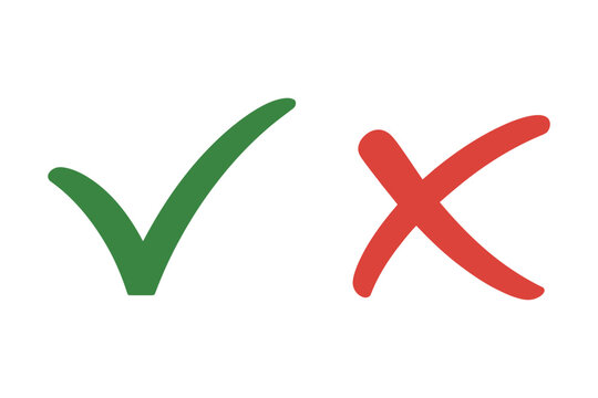 Vector graphic of a green checkmark and a red x