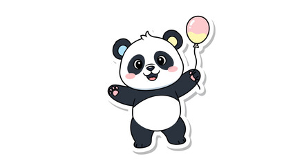Fototapeta premium Cute cartoon panda holding a balloon, isolated on white, happy animal illustration
