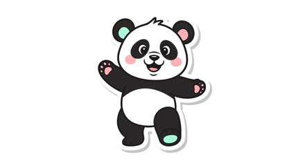 Naklejka premium Cute cartoon panda dancing happily with raised arms and smiling face