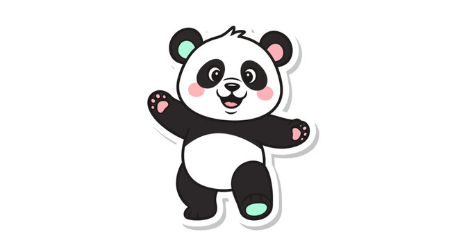Cute cartoon panda dancing happily with raised arms and smiling face