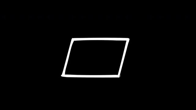 Animated white parallelogram outline with alpha channel on transparent background
