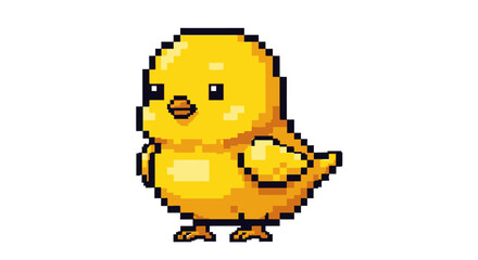 Pixel Art Yellow Chick, Cute Baby Bird, Retro Game Character © Namalia