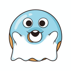 Obraz premium Cute Blue Donut Ghost Character with White Icing Drips