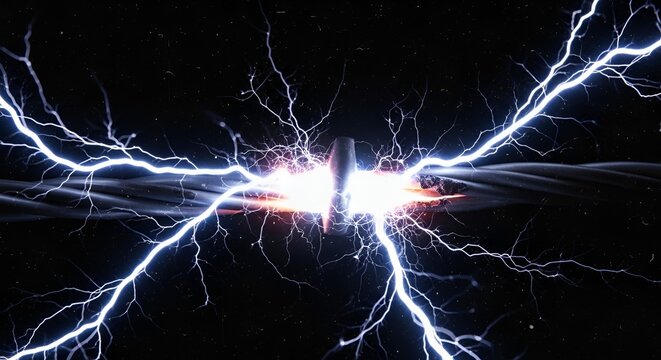 Powerful blue lightning bolts crackling from a central point against a dark background