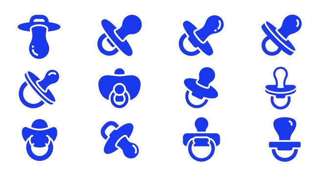 Collection of Blue Pacifier Icons Baby Soothing Objects