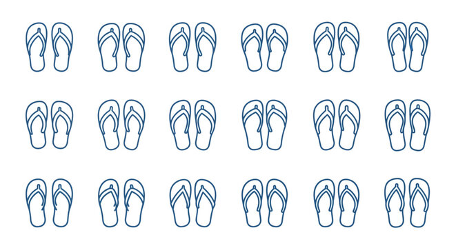 Seamless Pattern of Blue Flip Flop Icons on White Background