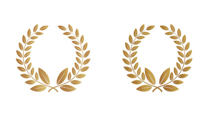 Elegant golden laurel wreath vector set with olive leaves and acorn details in symmetrical circular decorative botanical design © Mon