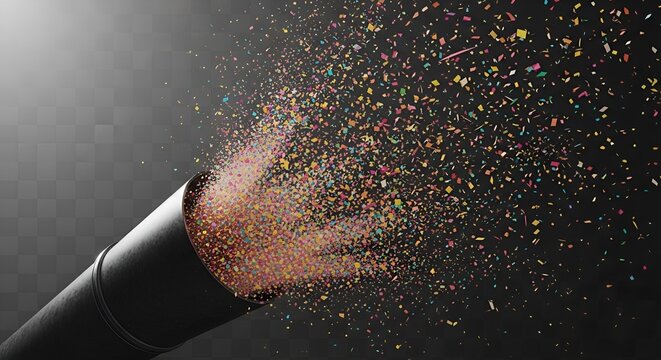 Confetti Cannon Blast with Colorful Paper Pieces Flying Out