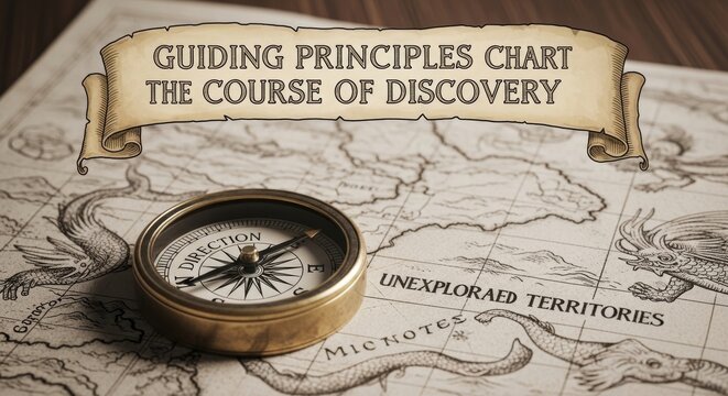 Antique Compass Navigating an Old Map, Guiding Discovery