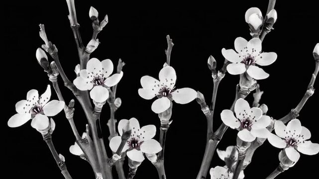 墨絵 木の芽 枝に芽吹く春 モノクロ