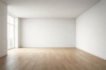 Fototapeta premium Minimal Interior with Floor to Ceiling Window Wooden Floor and Natural Light Copy Space