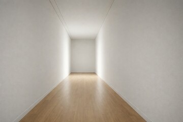Fototapeta premium Symmetrical Minimal Corridor Interior with Ceiling Light and Central Perspective Copy Space
