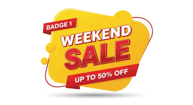 Weekend Sale Up To 50% Off Badge - Red Yellow Geometric Shape