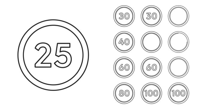 Speed Limit Signs Collection: 25, 30, 40, 60, 80, 100 - Traffic Regulation Icons