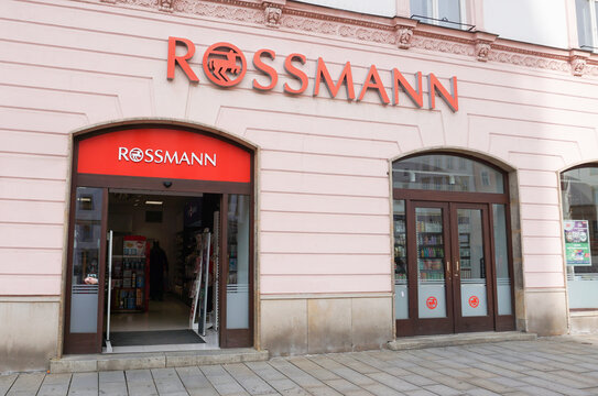 Olomouc, Czechia - March 12, 2026: Rossmann logo and red signage on modern drugstore facade at Olomouc, Czechia