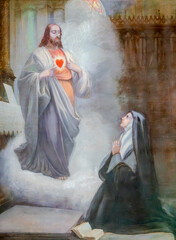 Painting of Vision of Sacred Heart of Jesus Christ to Saint Margaret Mary Alacoque. © Joan