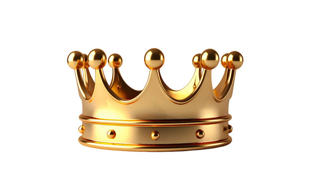 A 3D render of a gold crown with detailed craftsmanship, set against a stark black background. It symbolizes royalty and power