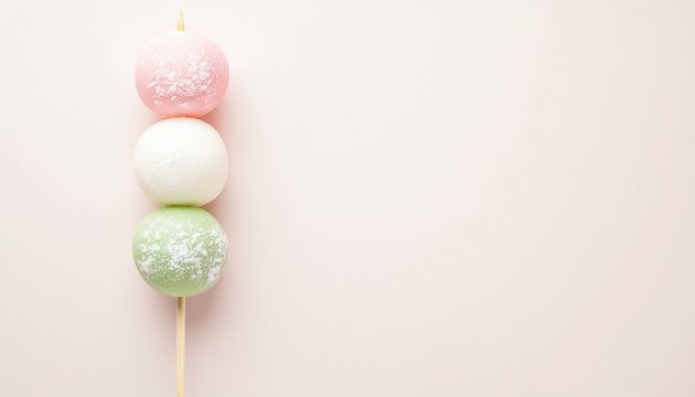 余白を活かした三色の花見団子のミニマル和スイーツイメージ