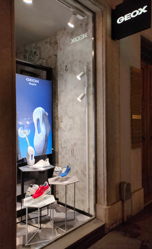 Verona, Italy - March 10, 2026: Geox logo in front of their local store.