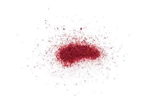 Sumac Powder Isolated, Red Sumach Ground Seasoning, Dry Sumak, Crushed Typhina Seeds