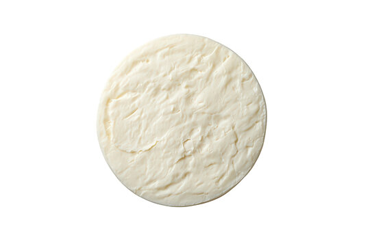 Round white fresh cheese from above, homemade organic dairy product on transparent background