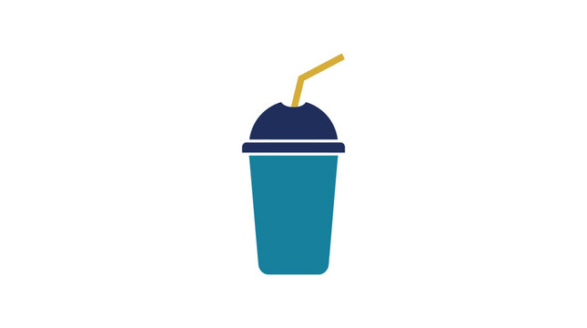 Colorful plastic drink cup with straw.