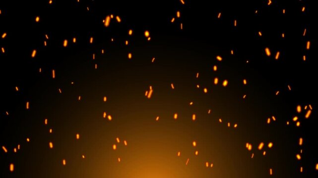 glowing fire sparks rising from bottom on black background. realistic fire particles and sparks flying upwards 4k loopable overlay element.