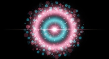 Obraz premium Abstract Glowing Pink and Teal Bokeh Circles with Lens Flare on Black Background