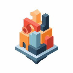Fototapeta premium Abstract geometric construction blocks forming a tower.