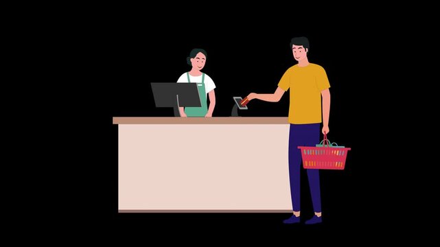 A stock animation video of Grocery Bill Payment using credit card with an alpha