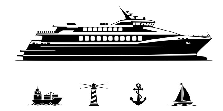 Passenger Ferry Catamaran Silhouette Vector - Marine Public Transit Icon