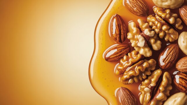 Caramel sauce with almonds and walnuts