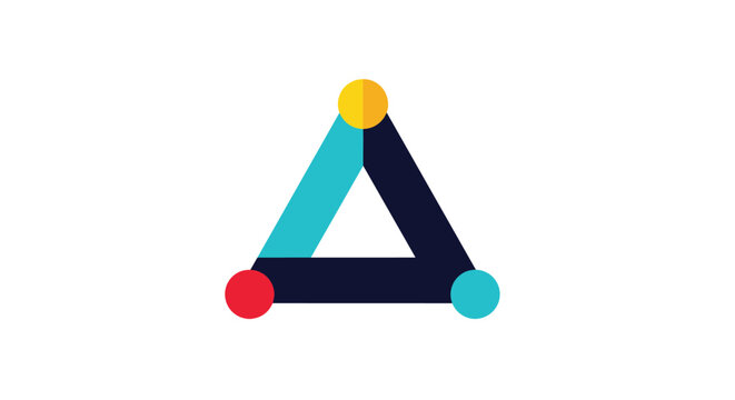 Modern geometric triangle logo with colorful circular dots at each corner vertex for corporate or creative brand.