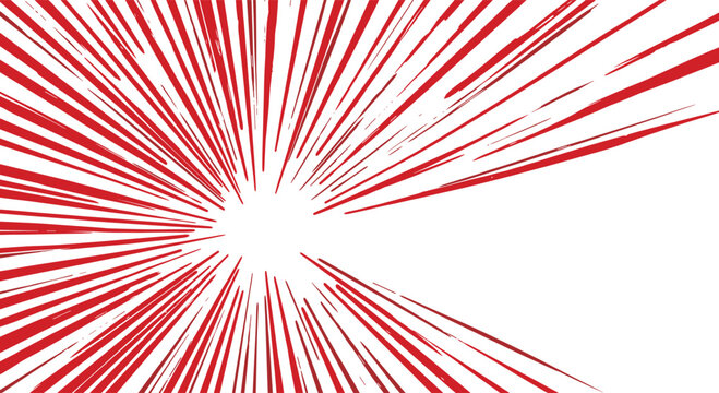 Bright red radial speed lines exploding from a central point to create a sense of motion, impact, and energy.