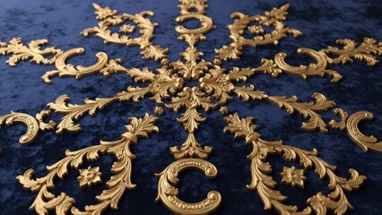 Obraz premium A close-up view of an intricately designed gold pattern on a dark blue background