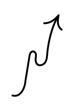 Hand drawn wavy upward arrow PNG, smooth curved line arrow, flowing sketch style directional symbol for growth, navigation, UI, diagrams, infographics, presentation, branding and creative design