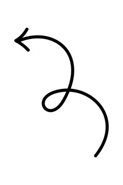 Hand-drawn thin line swirl arrow, minimal ink cursive loop curve. Elegant sketch-style directional doodle, clean isolated PNG for icons, UI/UX, web design, infographics, presentations, social media