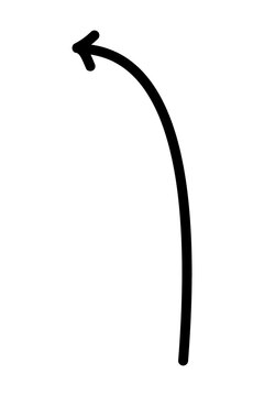 Hand drawn curved left arrow PNG. Smooth arch directional arrow, minimal sketch style navigation symbol for UI, diagrams, maps, flowcharts, presentations, social media and creative design layouts