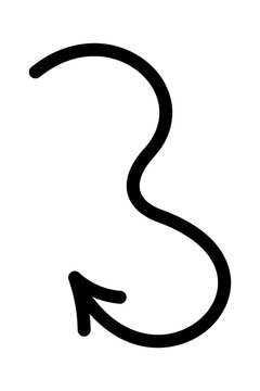 Hand drawn curved S arrow PNG, smooth flowing doodle arrow. Wavy directional line, sketch style navigation arrow for UI, design, diagrams, social media, infographic, presentations and creative layouts