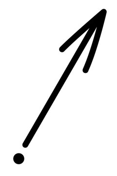 Hand drawn diagonal arrow PNG, upward direction arrow with starting point dot, clean sketch style symbol for navigation, progress, growth, UI design, apps, social media and infographics. High-res PNG