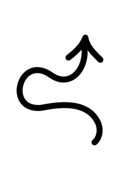 Hand drawn curved upward arrow PNG. Smooth flowing S shape arrow. Chunky sketch style directional icon for growth, navigation, UI, diagrams, infographics, analytics, sticker, branding, creative design