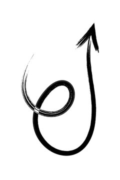 Hand drawn loop arrow PNG, brush swirl curved arrow with circular loop. Sketch style directional graphic for navigation, UI, branding, diagrams, journaling, and creative design projects. High-res PNG