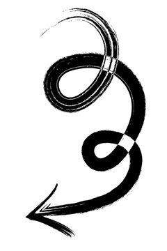 Hand drawn black ink swirl arrow in grunge brushstroke style, spiral loop curve symbol. Abstract calligraphy arrow PNG for design, UI, posters, branding, creative layouts. High resolution graphic icon