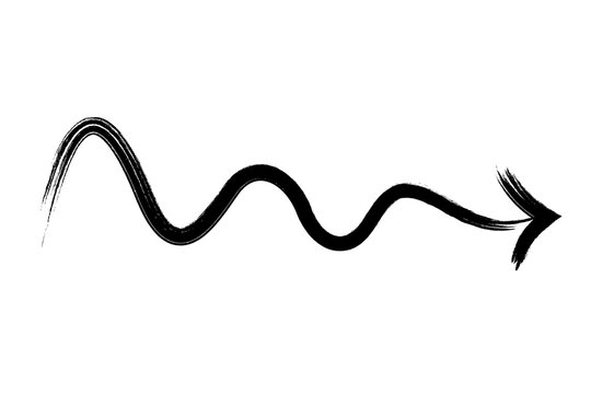 Hand drawn wavy arrow PNG, zigzag flowing horizontal arrow. Textured brush stroke directional line for navigation, UI, diagrams, infographics, branding, presentation, post and creative design elements