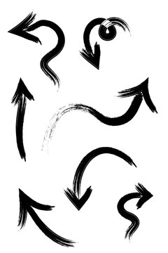 Hand drawn arrow set PNG transparent. Grunge brushstroke curved arrows, sketch doodle directional symbols. Black paint arrows collection for design, UI, social media, posters, branding. High-res PNG