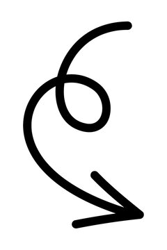 Hand drawn chunky loop arrow PNG. Curved swirl arrow pointing down, smooth brush stroke directional symbol for navigation, UI, diagrams, social media, branding and creative design layouts. High-res 